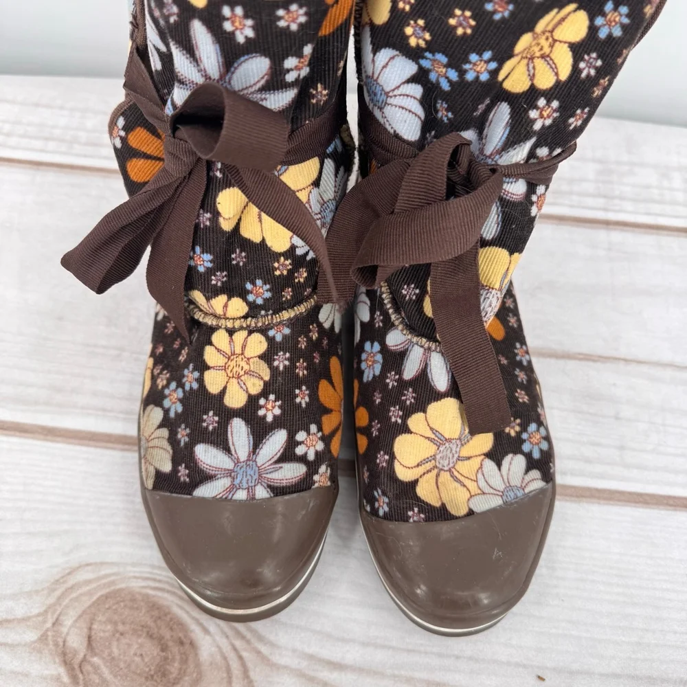 No Boundaries Lexie Boots Brown Corduroy Retro Floral Flower Power Boho Hippie 8